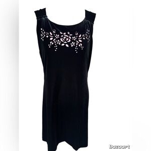 Componix NWT Black Velvet Sleeveless Sheath Dress with Pink Lining Floral Size L